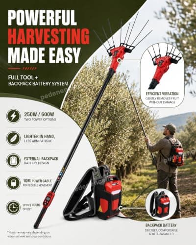 pedenencelia Electric Fruit Picker, 250W/600W Electric Olive Harvester with 2m–3m Telescopic Pole, 6500 RPM, 6 Vibration Levels, Backpack Battery Pack, Olive Picking Machine for Firm Fruits 600w — view 2