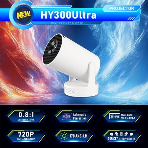 Mini Projector 4K Supported, HY300 Ultra Portable Projector with WiFi6 and Bluetooth 5.2, 5W Soundbase Speaker, Auto Vertical Keystone, 210° Rotatable for Home, Bedroom or Outdoor Use — view 3