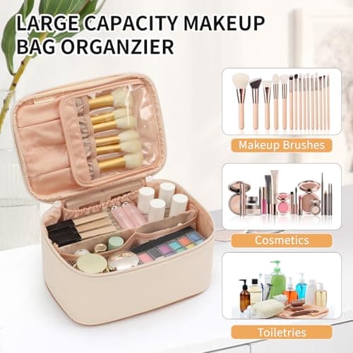 Travel Makeup Bag Portable Cosmetic Bag with Makeup Brushes Organiser Cream — view 3
