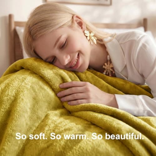 WAVVE Yellow Throw, Fleece Blanket Sofa Throw Mustard 4ft x 5ft - Fluffy Soft Warm Versatile Blanket for Sofa/Couch/Bed Throw/Single Size Mustard,130x150 — view 3