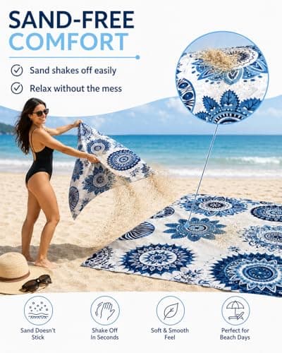 Microfibre Beach Towels for Adults 180x60cm, 2 in 1 Large Beach Towel That Turns Into a Bag, Quick Dry Reusable Soft Towels, Sand Free, Lightweight for Sun Loungers, Travel, Pool, Gym, Camping — view 4