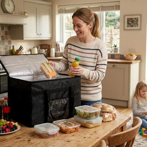 70L Insulated Thermal Bag for Food Delivery – Extra Large Cooler Bag, Heavy Duty Foldable Cool Bag for Grocery Shopping, Picnic & Commercial Use (1, Black-70l) — view 4