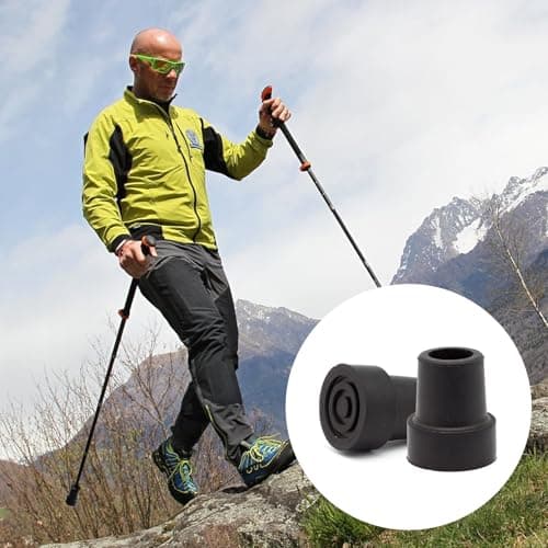 2 Pcs Ferrules Walking Sticks, Walking Stick Rubber Ends, Heavy Duty Rubber Replacement Cane Tip, Non Slip Stable Replacement Cane Tip, for Elderly Crutches, Adult Hiking Crutches(Black) — view 4