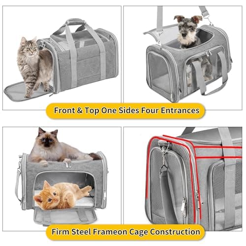 Soft Sided Cat/Pet/Dog Carrier Bag,Portable Foldable Pets Travel Carriers For Cats/Dogs With Shoulder Strap & Removable Mat,Durable Puppy Basket of 16 lbs Airline Approved - Grey — view 4