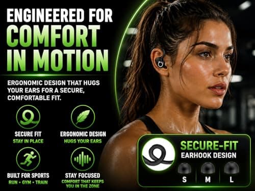 wowtravel Wireless Earbuds Bluetooth 5.3 Sport Headphones with Earhooks 50H Playtime Dual LED Display HiFi Stereo Bass IPX4 Waterproof In Ear Earphones USB C Fast Charge — view 3