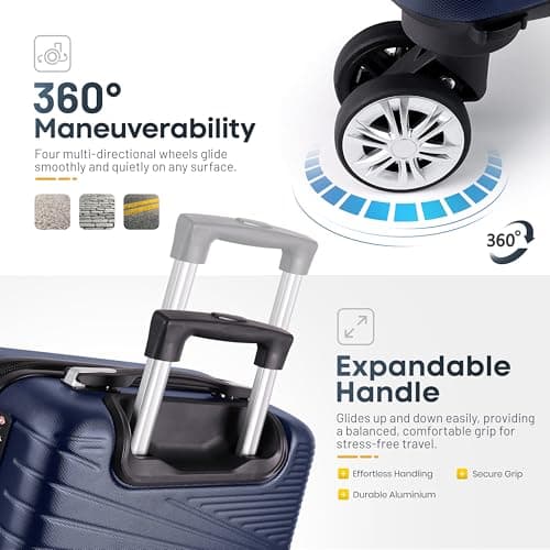 Eco-Lux Essentials Hardside Hand Luggage Carry On Suitcase, ABS Hardshell Cabin Bag with 4 Spinner Wheels, 50 x 32 x 20 cm, Travel Sentry Integrated TSA Approved Lock (Blue) — view 5