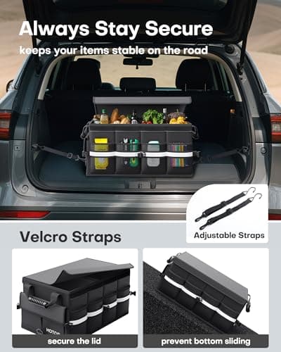 HOTOR Car Boot Organiser, 2 Compartments Foldable Storage Box with Cover — view 5