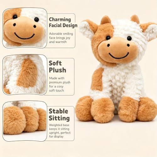 1 Pcs Cow Teddy Plush Decor, Brown White Cow Ornament, Soft Stuffed Animal — view 3