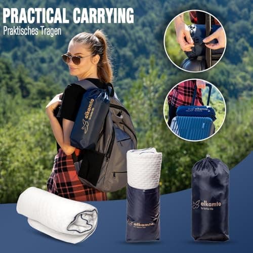 alkamto Travel Pillow - Ergonomic Neck Support Memory Foam with Temperature-Regulating Pillowcase - Includes Extra Cotton Cover and Carry Bag (15,7 x 10,6 x 3,9 In - White + Extra Cover) — view 3