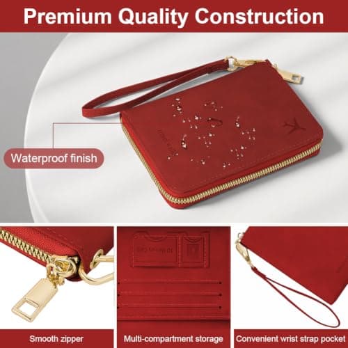 AOOSU Travel Wallet, Family Passport Holder, RFID Blocking Travel Accessories Document Organiser, Travels Document Holder for Tickets Waterproof Cover Holiday Essentials Case for Man & Woman Red — view 3