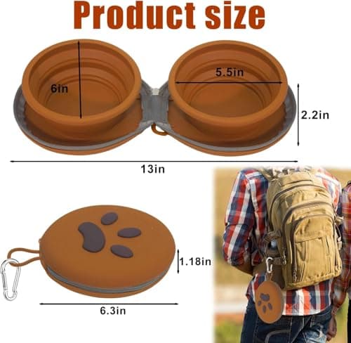 Collapsible Dog Bowls, 2-in-1 Silicone Pet Food and Water Bowl with Carabiner, Portable Double Compartment Dish for Travel, Camping, Hiking Puppy Essentials — view 5