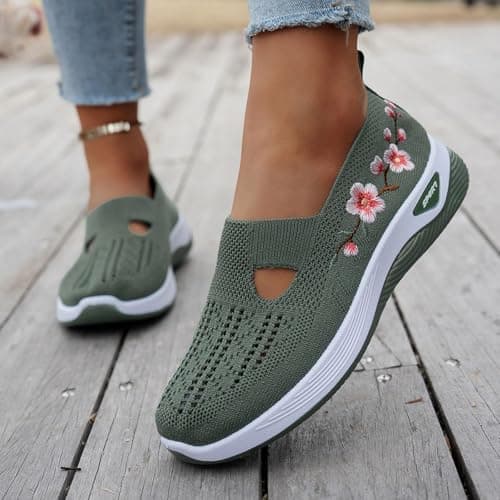Orthopedic Shoes for Women,Women Comfy Orthopedic Walking Shoes Womens Lightweight Slip-On Knitted Embroidery Sneakers Comfortable Walking Shoes Breathable Slip On Arch Support Non-Slip Sneakers — view 2