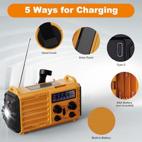 Mesqool Wind Up Radio Solar Powered, 5000mAh Emergency Hand Crank AM FM Radio with Flashlight, Reading Lamp, USB Phone Charger, SOS Alarm and Compass — view 2