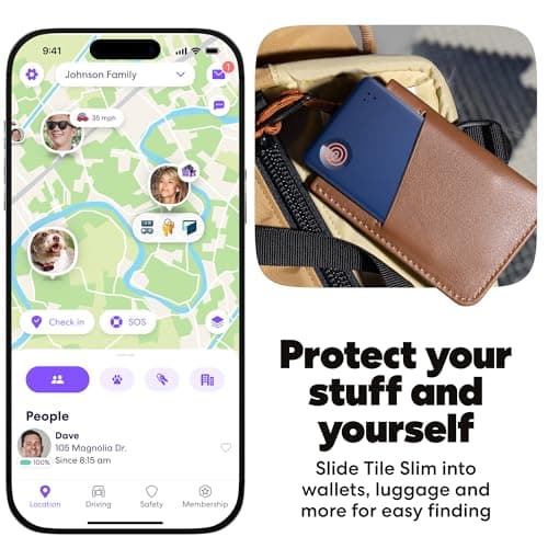Life360 Tile Slim - Wallet Finder, Bluetooth Tracker and Item Locator for Luggage Tags, Passports and More. Both iOS and Android Compatible. Phone Finder. 1-Pack (Navy Blaze) — view 3