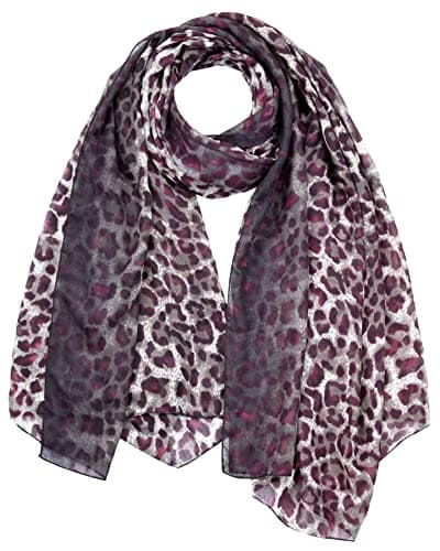 Basic Sense Luxurious Two Tone Leopard Print Reversible Long Scarf Wrap Shawl, Burgundy — view 3