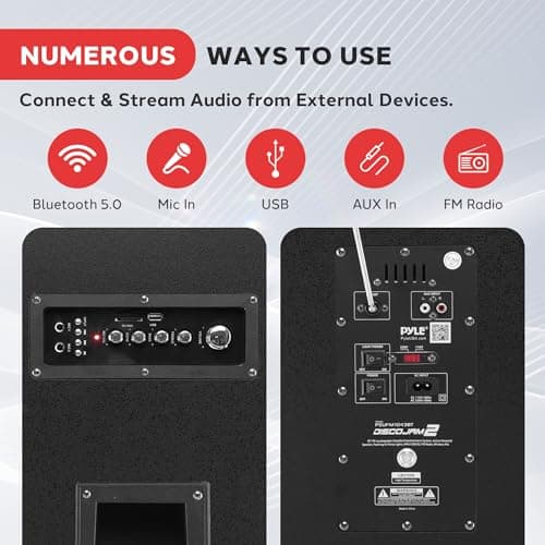 Pyle Portable PA System, Active PA- Speakers, PA Systems- With Wireless Microphone, DJ- Bluetooth Speaker, 2000W Karaoke - Outdoor Speaker System With Lights, USB Input SD Card/AUX/RCA/FM/Radio — view 4