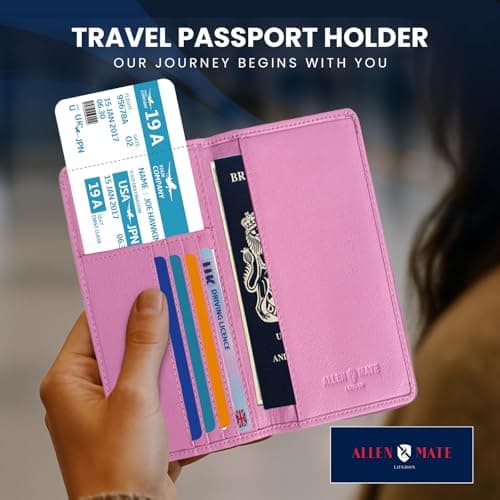 ALLEN & MATE Passport Holder Travel Wallet, 100% Leather RFID Blocking Travel Document Organiser for Men & Women — view 2