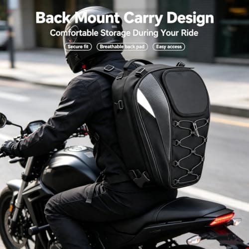 RemixAst Motorcycle Tail Bag Waterproof with for Honeycomb Back Cushion – Rear Seat Storage for Commuting – 17x11x8in Black — view 4