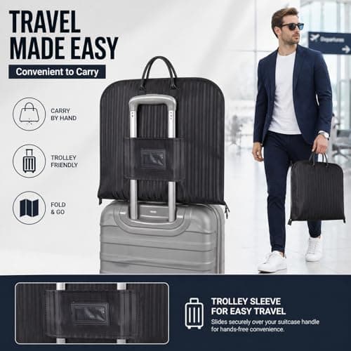 Garment Bag for Travel, 100 x 60 cm Foldable Suit Carrier with Trolley Sleeve & Leather Handles, Waterproof Oxford Fabric, Wrinkle-Free Hanging Clothes Bag for Suits, Coats — view 2