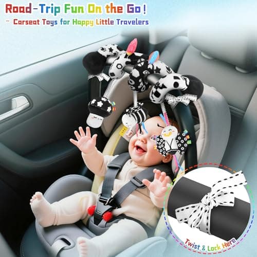 Zendstanding Spiral Carseat Toys for Babies 0-6 Months, Black & White — view 2