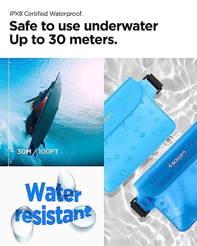 Spigen [2 Pack] Aqua Shield Waterproof Dry Bag, [Quad Seal Tech] [Non-Toxic TPU Material] IPX8 Waterproof Bags with Adjustable Waist Strap - Sea Blue — view 3