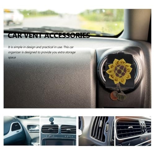 TEHAUX Car Air Vent Organizer Storage Bag with Pocket, Yellow Leather — view 3