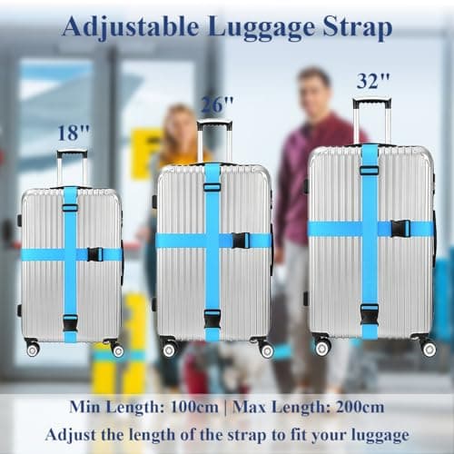 4 Pack Luggage Straps with Quick Release Buckle - Heavy Duty Adjustable Suitcase Straps, Blue Travel Accessories for Travel Bag Closure. — view 4