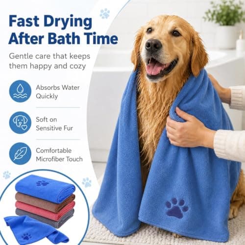 4 Pack Dog Towels, Microfiber Towels Super Absorbent Quick Dry for Pets — view 5