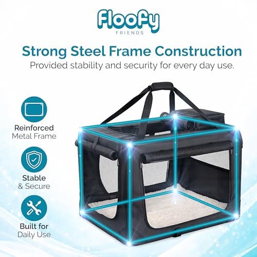 Floofy Friends Soft-Sided Dog Travel Crate - Foldable, Breathable Pet Carrier for Small Dogs & Cats, Ideal for Car Travel & Home Use — view 3