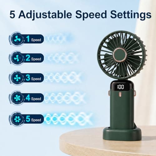 glonest Portable Handheld Fan Rechargeable, Foldable Mini Desk Fan with Smart LED Display, Powerful USB Battery Operated Personal Cooling Fan for Travel Office Home Outdoor Camping (Dark Green) — view 5