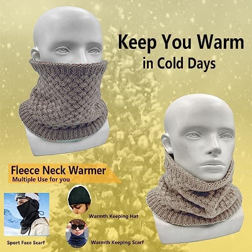 ehsbuy Winter Neck Warmer Thermal Snoods for Men Gift Women Windproof Thick Fleece Knit Neck Gaiter Scarf for Skiing Cycling Motocycle — view 2