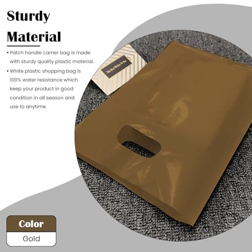 Tezraftaar® 100 x Patch Handle Carrier Bags 22" x 18" x 3" Gold Reusable Plastic Shopping Takeaway Cloths Carry Bag — view 5