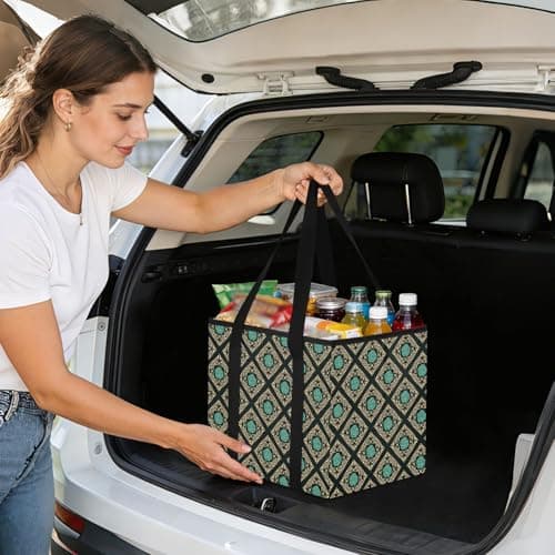 Grckit Car Trunk Organizer Decorative Turquoise Rose Heavy Duty Collapsible Storage Tote Bag with Reinforced Handles for Shopping Travel Picnic — view 6