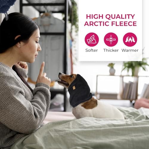 SSaYo Dog Ear Muffs Noise Protection - Soft Calming Hood for Anxiety Relief, Fireworks, Thunder, Grooming & Vet Visits - Elastic Band & Comfortable Neck Warmer for Travel (Black, Large) — view 4