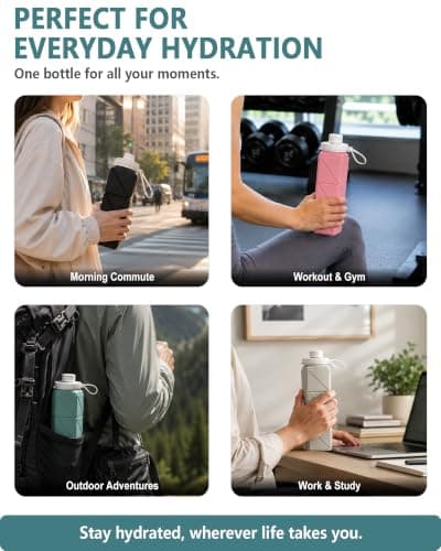 BEAUTAIL Collapsible Water Bottle 610 mL, Silicone Travel Water Bottle — view 6