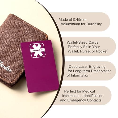 UNICGIFT Custom Medical Alert ID Card, Aluminum Travel ICE Wallet Card, Personalize Engraving Emergency Contacts, Health Conditions, Medication List, Allergies & Identification — view 4