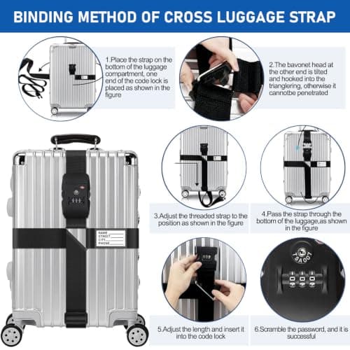 Luggage Straps with TSA Approved Luggage Locks - 2 Pack Set Suitcase Straps & Add A Bag Gurt, Luggage Belt with Lock for University Packing Essentials, Business Travel, Flight Suitcase Accessories — view 5