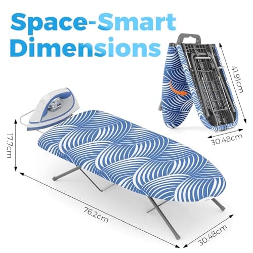 KINGRACK Foldable Small Ironing Board with Iron Rest, 30×76 cm,Blue & White — view 2