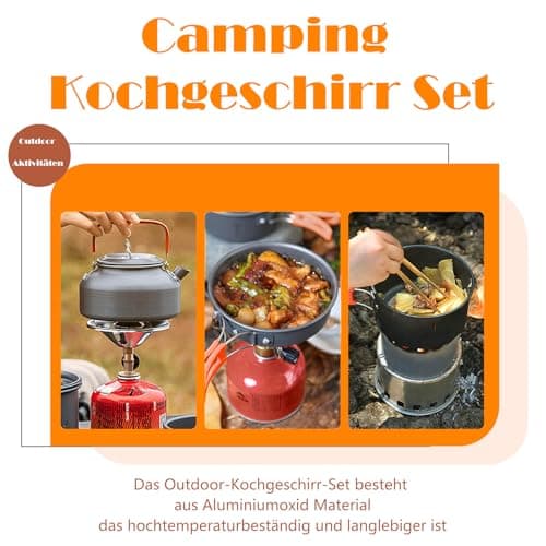 10 Pieces Camping Cookware Set, Outdoor Crockery Set, Cooking Pot Set, Outdoor Cookware Set for 2-4 People, Camping Frying Pan and Teapots for Outdoor Hiking Picnic BBQ — view 6