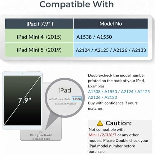 Case for iPad Mini 4th(2015) / Mini 5th(2019) Generation, Smart Magnetic Cover - Auto Wake/Sleep - Mini 4/5 Model No. A1538 / A1550 / A2124 / A2125 / A2126 / A2133 (Emerald Green) — view 2