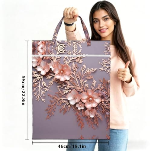 1 PC Travel Laundry Bag for Dirty Clothes, Foldable Waterproof Wet Dry Bag Rose gold elegant decorative floral Zippered Hanging Laundry Hamper with Handle Washable for Travel, Gym, Swimming Pool — view 3