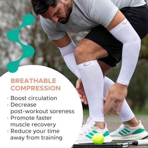 FITLEGS - Sports Compression Arm Sleeve - 18-24mmHg for Muscle Fatigue, Endurance, Soreness & Recovery - White - Medium — view 3