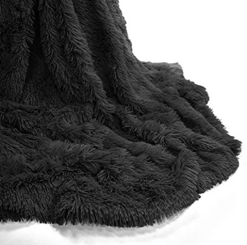 Cuddles Throws Hug & Snug Long Pile Fulffy Fur Fleece Blankets Super Soft Warm Cosy Couch Sofa Settee Bed Sherpa Fleece Throws Travel Multipurpose Large Blankets (Black, Double - 150x200cm) — view 3