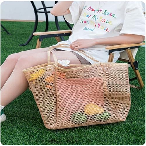 HAORQEE Extra Large Mesh Beach Tote Bag, Lightweight Foldable with Zip — view 3