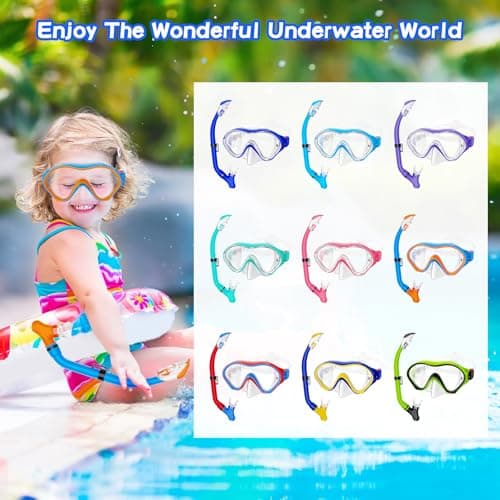 Snorkeling Gear for Kids with Foldable Silicone Full Dry Snorkel, Kids Snorkel Set Anti Leak Youth Junior Snorkeling Package Diving Mask Soft Tube with Mesh Bag Swimming Goggles, Blue+Orange — view 5