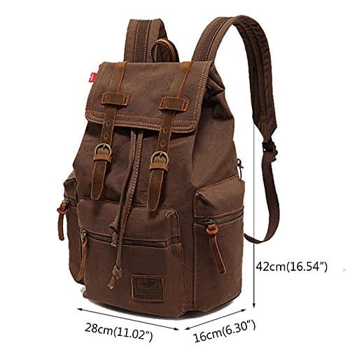Vintage Unisex Casual Leather Backpack Canvas Rucksack Bookbag Satchel Hiking Backpack Travel Outdoor Shouder Bag — view 4