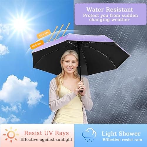 Shunshi Folding Travel Umbrella, 6 Ribs Folding Sun Anti-UV Windproof Rain Umbrella,Fast Dry,Portable Pocket Lightweight Small Compact Umbrella with Capsule Case for Men Women Teens (Purple) — view 5
