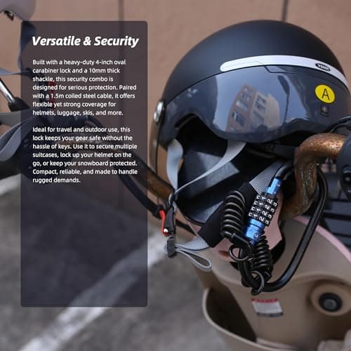 UP Security Combination Lock D Ring with Retractable Cable, 4 Digit Combo Lock for Helmet Safe, Backpack, Luggage Anti-Theft, Stroller, Scooter, Gym Locker, Fence, Travel, Outdoor Use (Oval, Blue) — view 6