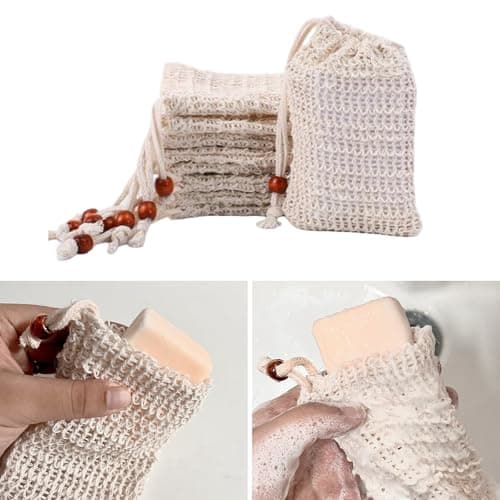 5 Pack Natural Sisal Soap Saver Bags 10x15cm Zero Plastic Exfoliating Pouch Rich Lather Extends Bar Life Hanging Drawstring for Shower Bath Gym Travel Gift — view 5