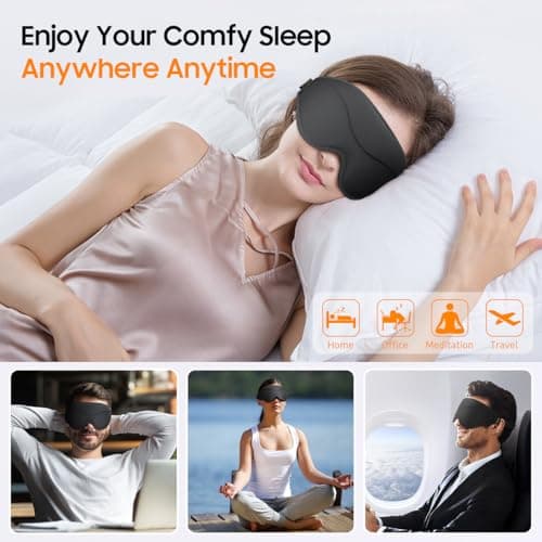 Sleep Mask, Premium Eye Mask for Sleeping, Total Blackout, Super Soft Comfort, Adjustable Fit, Upgraded 3D Ergonomic Designed Sleeping Mask for Home, Office, Travel, Meditation, Yoga, Black — view 6